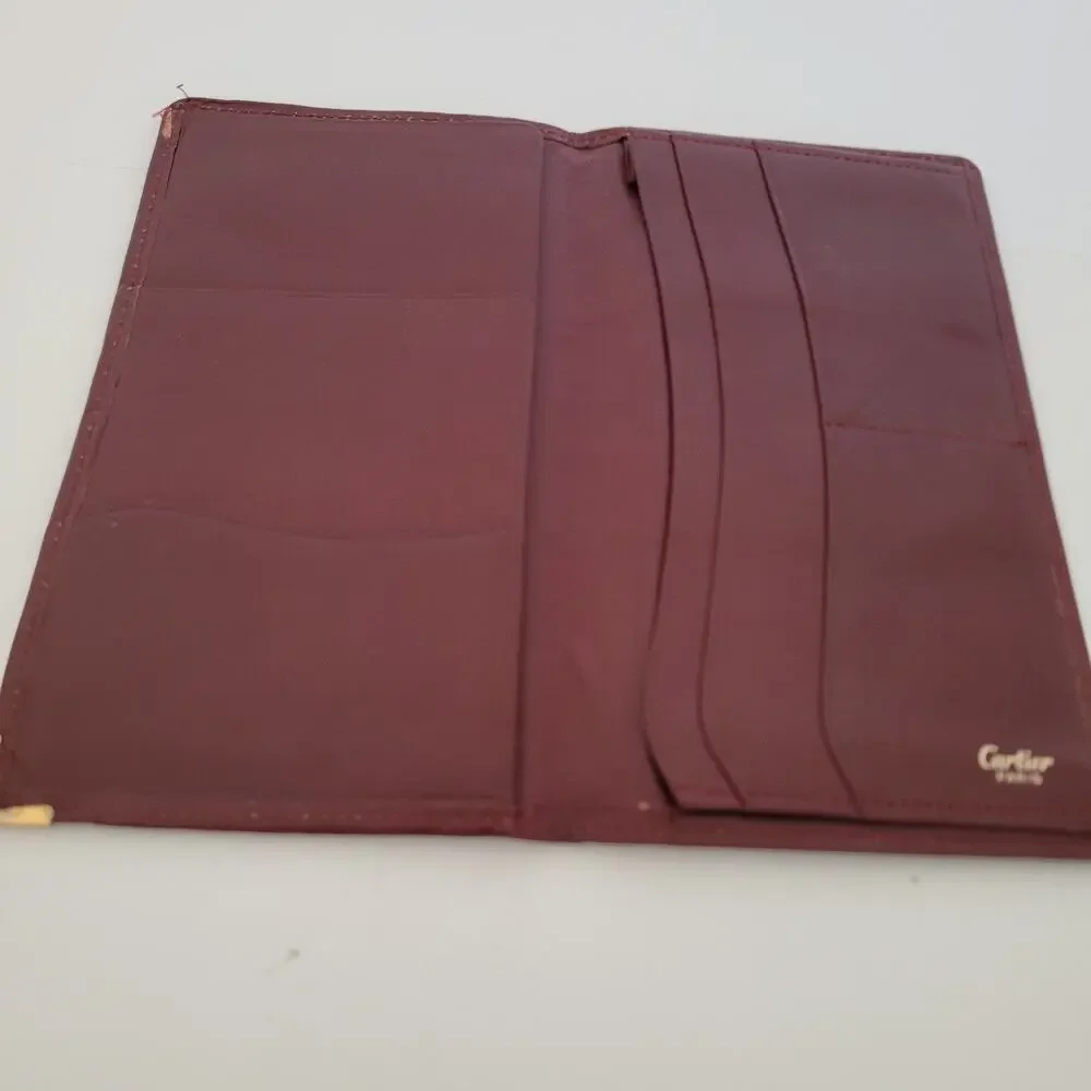 Cartier Vintage Bifold‎ Leather Bordeaux Red Wallet Large Credit Card Checkbook